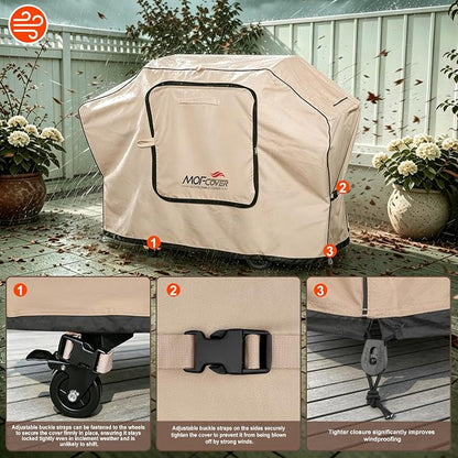 Exclusive Foldable 72 inch Grill Cover, 600D Heavy Duty Large Outdoor BBQ Cover for 6 Burners Grill Weber Nexgrill CharBroil Monument, Khaki
