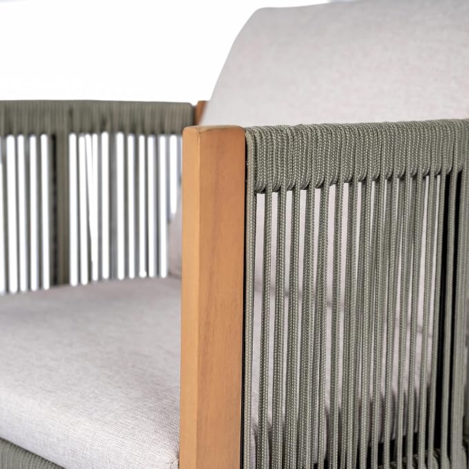 Christopher Knight Home Kato Outdoor Metal & Acacia Wood Frame Swivel Accent Chair with Removable Cushion, 360° Rotating Patio Armchair with Rope Accent, Outdoor Swivel Chair for Garden, Light Grey