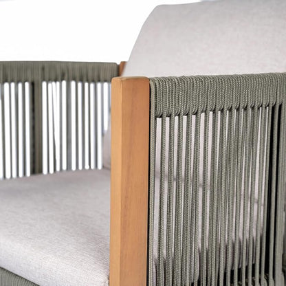 Christopher Knight Home Kato Outdoor Metal & Acacia Wood Frame Swivel Accent Chair with Removable Cushion, 360° Rotating Patio Armchair with Rope Accent, Outdoor Swivel Chair for Garden, Light Grey
