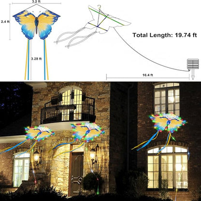 Toodour Solar Butterfly Lights Outdoor, 2.9Ft 174 LED Waterproof Kite Butterfly Garden Decor, 8 Modes Multicolor Solar Garden Lights for Home Yard Patio Camping Decor- Blue & Yellow Butterfly