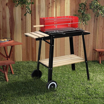 Portable Charcoal Grill with Side Table,Outdoor Barbecue Grill with Charcoal Tray & Wheels,Stainless Steel Charcoal Stove for Outdoor Backyard,Camping,Picnics,Patio and Parties