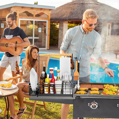 JBBTOOL Grill Caddy with Paper Towel Holder, BBQ Caddy for Outdoor Grill, Picnic Condiment Utensil Storage, Camping Essentials, RV, Tailgating Essentials, Grilling Accessories, Barbecue Tool Sets