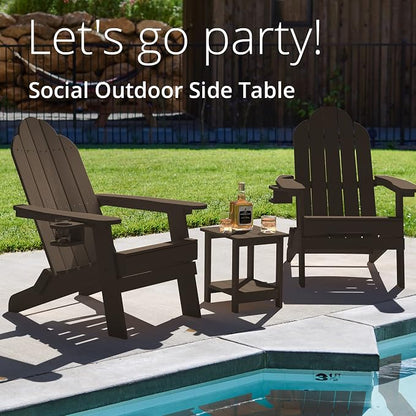LUE BONA Outdoor Side Table, 2-Tier HDPS Small Patio Table, Dark Brown | 2-Tier Shelf for Extra Storage, Small End Table for Pool, Porch, Balcony, Weather Resistant HDPS, Easy Clean