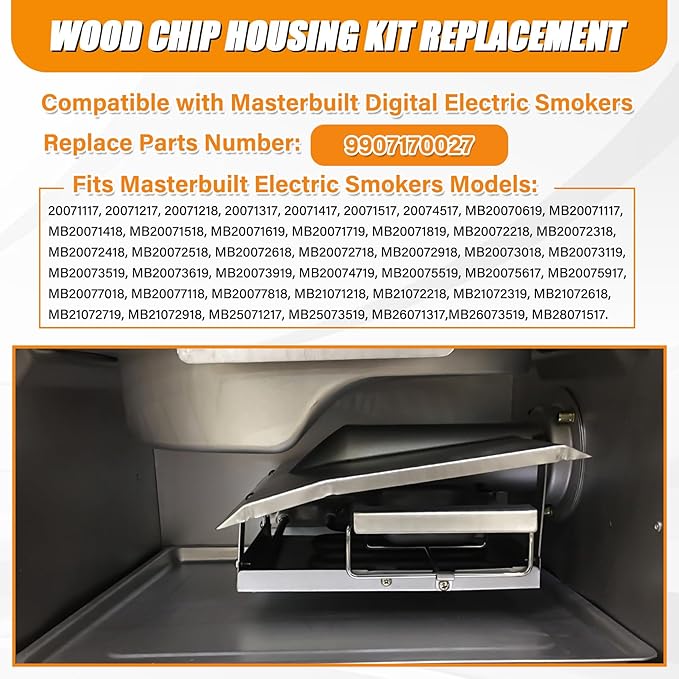 Wood Chip Housing Kit Replacement for Masterbuilt Digital Electric Smokers, Housing for Wood Chip Tray and 2" Diameter Loader, Replacement Parts 9907170027 for 20071117, MB20070619, MB20071117 etc.