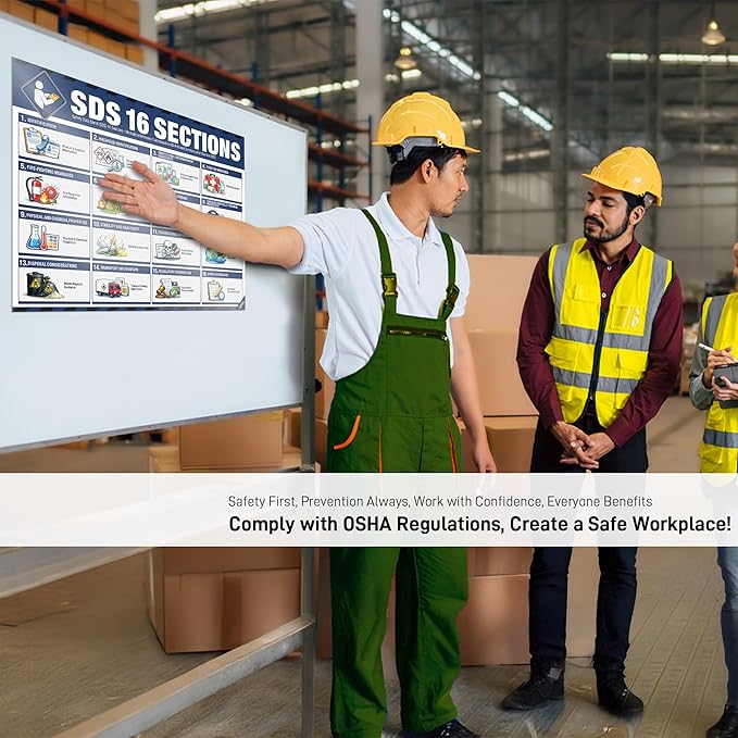 SDS 16 Sections Poster – Safety Data Sheet Chart, OSHA HazCom Workplace Reference Guide, Waterproof, Tear-Resistant Chemical Safety Training Sign