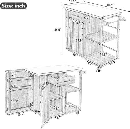 JIVOIT Outdoor Kitchen Island with Stainless Steel Worktop, Fir Wood Prep Station Lockable Kitchen Cart with Ample Storage Space, Towel and Spice Racks for Patio and Outdoor (White/122)