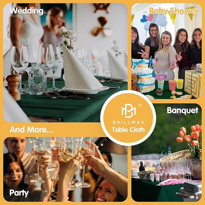 BRILLMAX 6 Pack Hunter Green Tablecloth 60x126 Inch for 8ft Rectangle Table | 150 GSM Polyester Fabric, 15" Standard Drop, Water, Stain & Wrinkle Resistant Cloth Cover for Wedding Reception Banquet Party