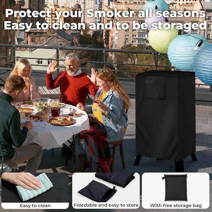 40-inch Vertical Smoker Cover, Compatible with Most of Vertical Smoker (29"Lx29"Wx52"H), Heavy-duty and Weather-resistant Oxford Fabric with Adjustable Drawstring