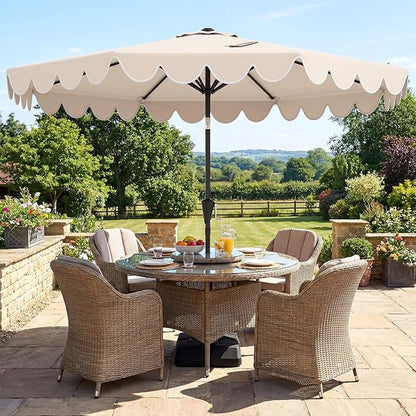 Tangkula 10 FT Patio Umbrella with Base Included, 2-Tiers Outdoor Scalloped Table Umbrella with 2 Sandbags, Tilt Adjustment, Crank, 8 Ribs for Market Backyard Pool Deck Beach Lawn