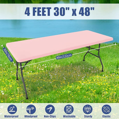 Moosfor Spandex 4 Foot Rectangle Table Cloth, Elastic Fitted Tablecloths for Picnic, Stretch Washable Patio Table Cover for Outdoor, Camping, Banquet and Parties (Pink, 30"x48")