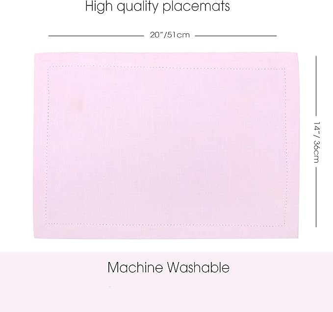 Urban Villa Placemats for Dining Table 100% Cotton Placemats 14''x20'' Over Sized Tablemats Set of 6 Placemats Hemstitch Pink Tablemats for Family Dinners Wedding Parties Placemats