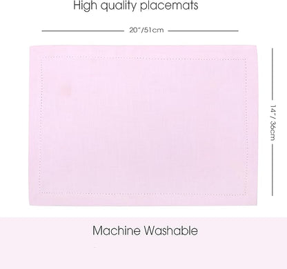 Urban Villa Placemats for Dining Table 100% Cotton Placemats 14''x20'' Over Sized Tablemats Set of 6 Placemats Hemstitch Pink Tablemats for Family Dinners Wedding Parties Placemats