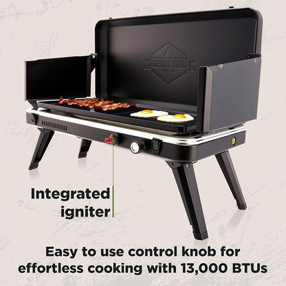 Hike Crew 2-in-1 Gas Camping Grill and Griddle Combo | 13,000 BTU Portable Propane Burner | Foldable Legs | Integrated Igniter & Included Regulator w/Drip Tray | Wind Panels & Built-in Carry Handle