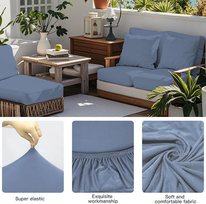Outdoor Cushion & Pillow Cover Set, 8 Seat Covers + 4 Pillow Covers | Stretch Fit, Replacement, Washable and Reusable Furniture Protectors, Fits most patio furniture cushion covers, Cover Only