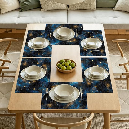Nuxovilar Tablerunner and Placemats Set of 7 Starry Sky Themed Linen Square Placemats for Dining Dining Sets and Accessories Themed Dinner, Star Party, Romantic Gathering