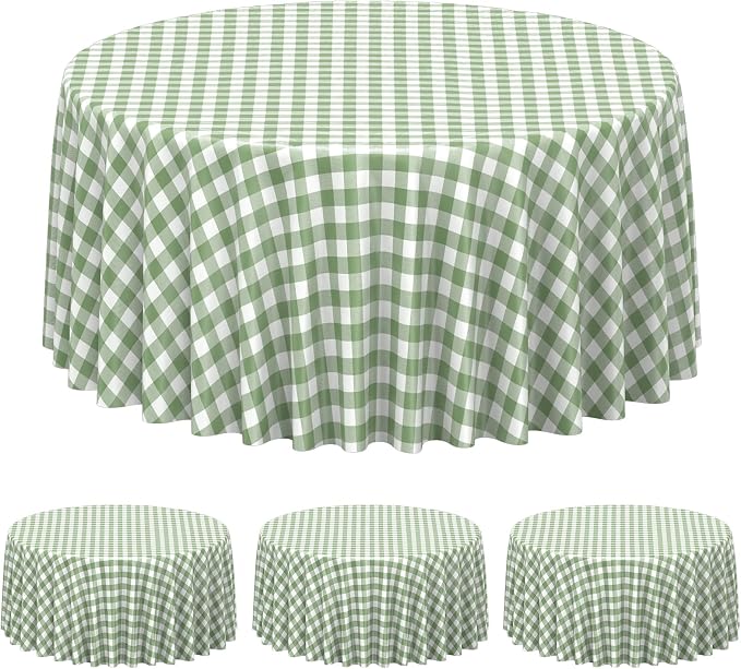 3 Pcs Sage Green Gingham Tablecloths 84 inch Checkered Round Tablecloths | Disposable Waterproof Green Round Gingham Tablecloths for Baby & Bridal Shower Picnic Camping Barbecue Birthday Party,84 Inch