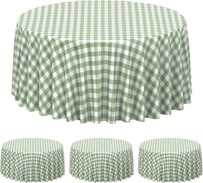 3 Pcs Sage Green Gingham Tablecloths 84 inch Checkered Round Tablecloths | Disposable Waterproof Green Round Gingham Tablecloths for Baby & Bridal Shower Picnic Camping Barbecue Birthday Party,84 Inch