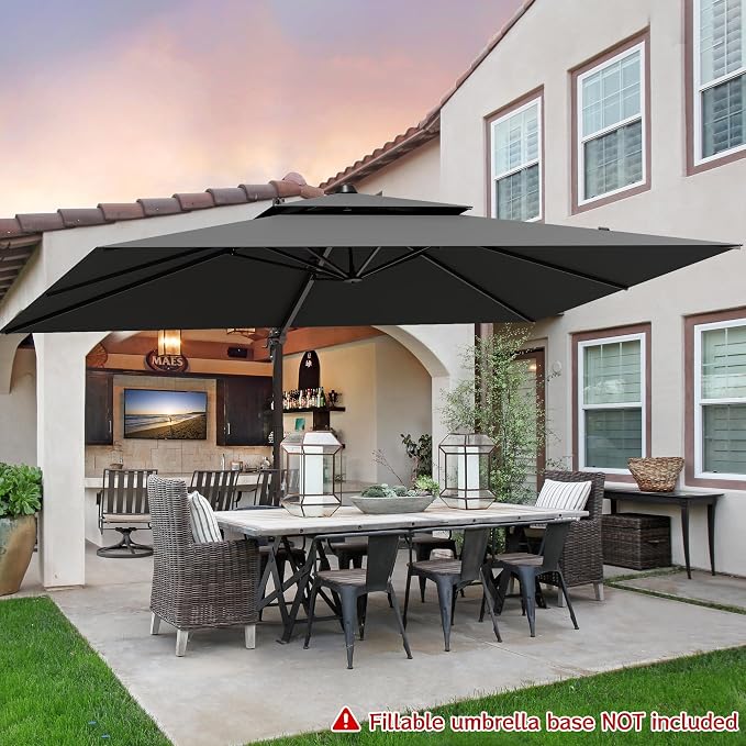 9x12FT Cantilever Patio Umbrella Heavy-Duty Aluminum | 360° Rotating Double Canopy Rectangular Offset Umbrella for Pool, Deck, Garden & Backyard, Grey