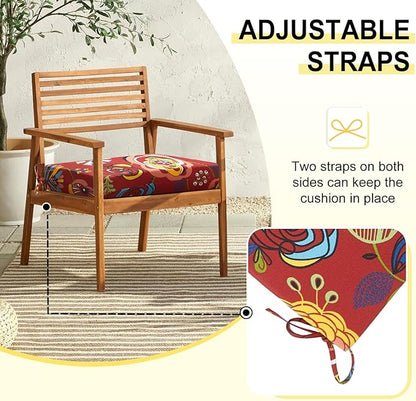 downluxe Outdoor Chair Cushions Set of 4 for Patio Furniture, Water-Resistant Square Corner Patio Chair Cushions with Ties, High Density Foam Outdoor Seat Cushion, 18.5" X 16" X 3", Sonia Scarlet