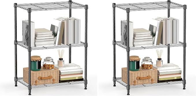M MZG 450 lbs Steel Storage Shelving 3-Tier Utility Shelving Unit Steel Organizer Wire Rack for Home,Kitchen,Office (11.8" D x 17.7" W x 26.3" H) (Pack of 2)