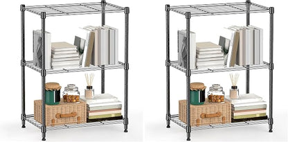 M MZG 450 lbs Steel Storage Shelving 3-Tier Utility Shelving Unit Steel Organizer Wire Rack for Home,Kitchen,Office (11.8" D x 17.7" W x 26.3" H) (Pack of 2)