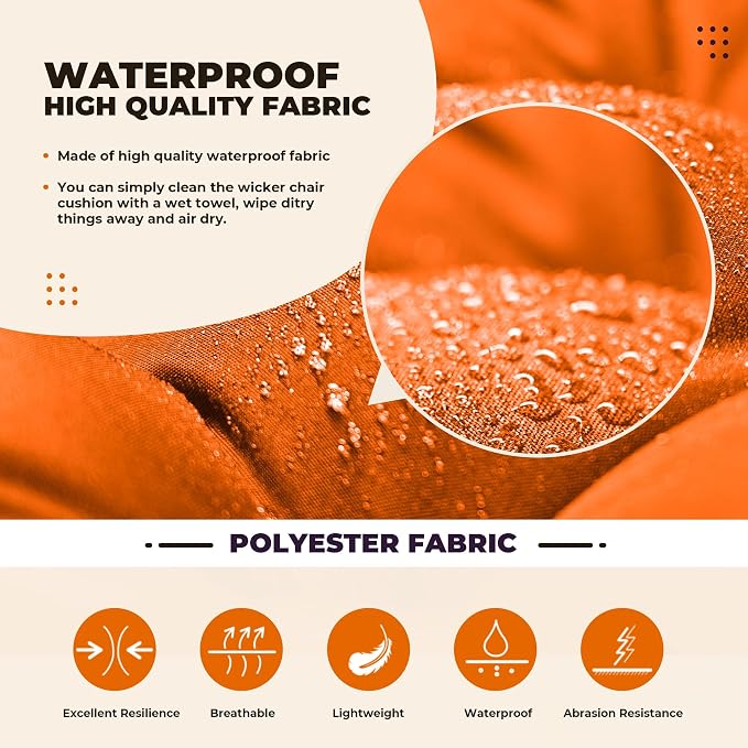 DANGHOOGY Wicker Chair Cushions, Waterproof Outdoor Loveseat Cushions for Patio Furniture, 3 Pieces Wicker Furniture Cushions, 1 Loveseat and 2 U-Shaped Cushions, Orange