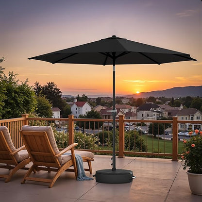 Greesum Outdoor Patio Umbrella with Base, Table Umbrella with 8 Sturdy Ribs, Push Button Tilt and Crank, Market Table Parasol for Garden, Lawn, Backyard & Pool, Black