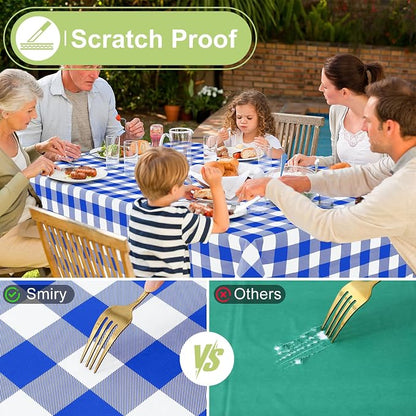 Smiry Picnic Table Cloth, Vinyl Tablecloths with Flannel Backing, 70"x90" | Waterproof Rectangle Table Cloth, Wipeable Buffalo Plaid Table Cover for Indoor and Outdoor (Blue & White)