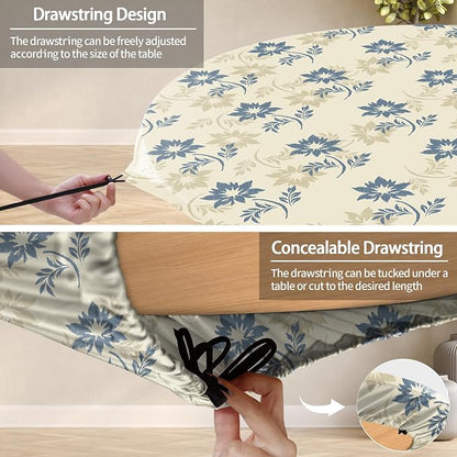 opstellen Fitted Round Tablecloths Reusable Stain Resistant Table Clothes Vinyl Indoor Outdoor Circular Cover for 36-44" Table Dorm kitchen Storage Gifts Summer Autumn Camper Patio Picnic Accessories