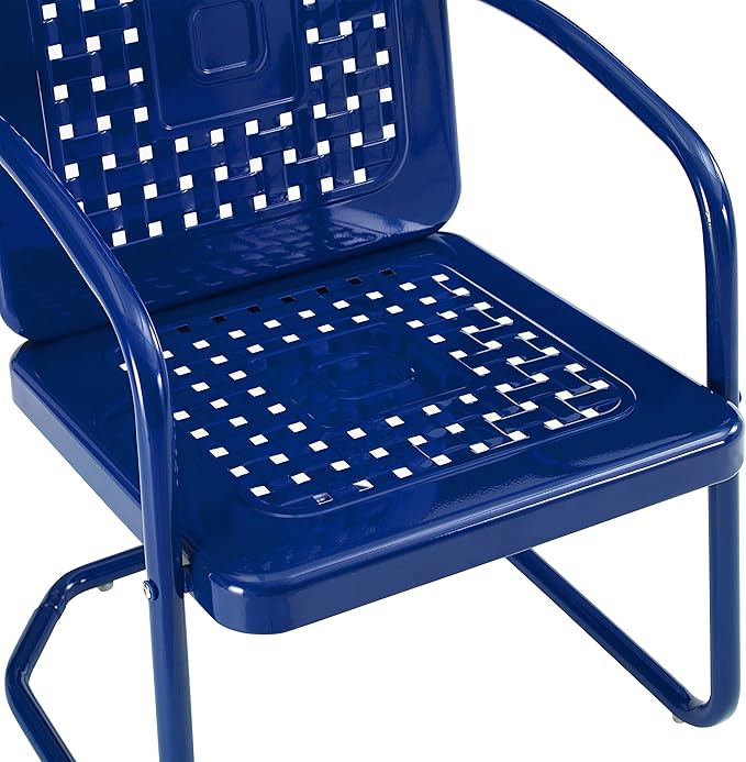 Crosley Furniture Bates 5-Piece Outdoor Dining Set for 4, Retro Metal Round Patio Table and Chairs for Deck, Navy Gloss