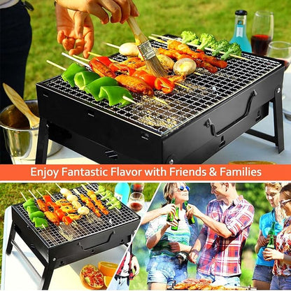 Portable Charcoal Grill, Barbecue Desk Tabletop Barbecue Grill, Mini Smoker Stainless Steel Folding Small BBQ Grill for Outdoor Cooking Camping Picnics Beach
