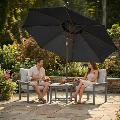 Kingdura 9FT Outdoor Patio Umbrella, Round Market Table Umbrella with Push‑Button Tilt and Crank Lift, 8 Sturdy Metal Ribs, UV50+ Protection Canopy for Backyard, Lawn, Deck, Poolside, Garden (Black)