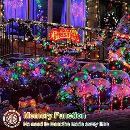 QITONG 500 LED 165ft Multicolor String Lights Outdoor Waterproof, Twinkle Lights with 8 Modes, Green Wire Christmas String Lights Plug in