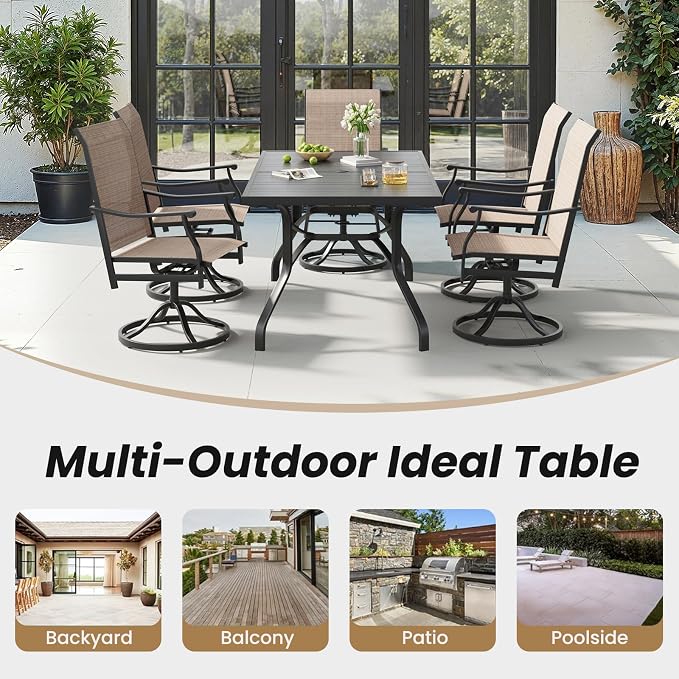 Outdoor Dining Table 60"x35", Rectangle Patio Dining Table with 1.57" Umbrella Hole, Outdoor Metal Furniture for Patio, Graden, Backyard and Poolside, Weather-Resistant