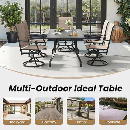 Outdoor Dining Table 60"x35", Rectangle Patio Dining Table with 1.57" Umbrella Hole, Outdoor Metal Furniture for Patio, Graden, Backyard and Poolside, Weather-Resistant