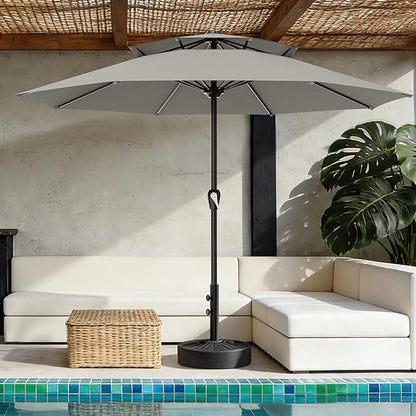AreShark 12ft 2 Tiers Patio Umbrella - Outdoor Umbrella Waterproof UV Protection, Market Table Umbrella w/ 8 Sturdy Ribs&Crank for Pool, Porch, Garden(Light Gray)