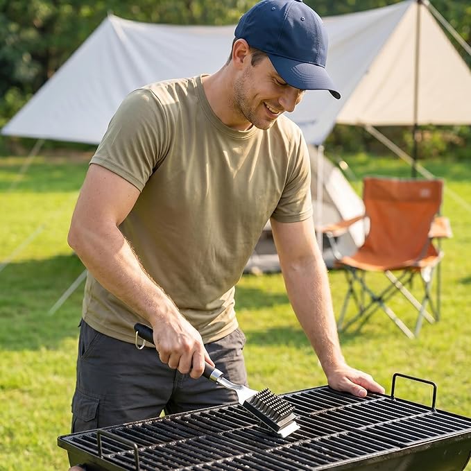 Grill Brush with Scraper& Extra Long Handle -Heat Insulated & Detachable for Gas, Charcoal, Electric Grills | Stainless Steel Wire Grill Brush BBQ Cleaning Tool for Outdoor Grill | Gift for Men