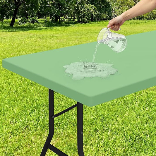 Smiry Rectangle Tablecloth, Elastic Fitted Flannel Backed Vinyl Tablecloths for 6ft Folding Tables, Waterproof Wipeable Table Covers for Indoor, Outdoor, Picnic and Camping (Sage Green, 30"x72")