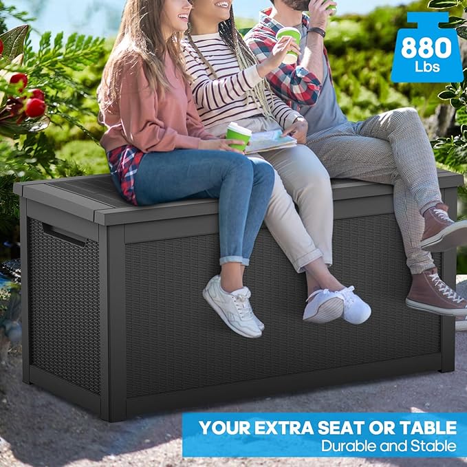 320 Gallon Outdoor Storage Box, Extra Large Waterproof Resin Deck Box with Lockable Lid Storage Bin for Patio Furniture Cushion, Garden Tools, Pool Accessories, UV-Resistant Outside, Black