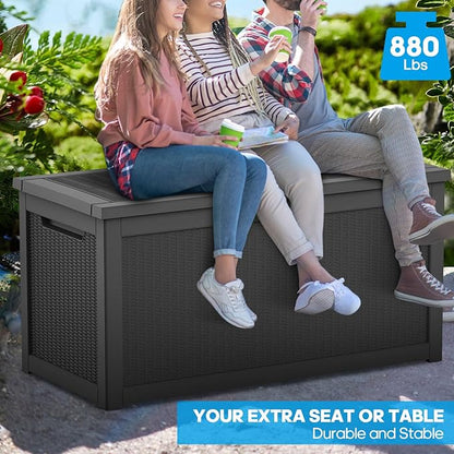 320 Gallon Resin Deck Box, Waterproof Outdoor Storage Bin for Patio Furniture, Pool Accessories, and Garden Tools, Lockable & UV-Resistant, Black