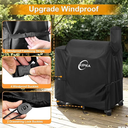 Kipiea Heavy Duty Grill Cover for Traeger Pro 22 & 575 Series, 600D Oxford Fabric Wood Pellet Smoker Covers Waterproof & Windproof, Pellet BBQ Grill Cover for Outside Anti-UV, No Tear, No Fading