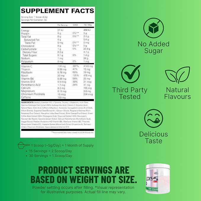 EHP Labs OxyShred Pre Workout Powder - Kiwi Strawberry, 33 Servings | Supports Energy, Focus and Endurance with Acetyl L Carnitine and L Glutamine, Thermogenic Formula, Sugar Free, Zero Jitters