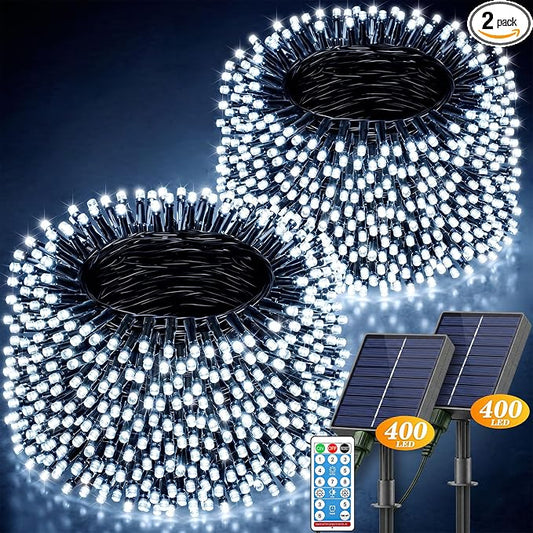 LitHome 2 Pack Upgraded Solar String Lights Outdoor, Total 800LED 262FT | Solar & USB Powered Christmas Lights with Remote,8 Mode Waterproof String Light for Patio Garden Yard Tree Decor,Cool White