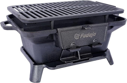 Oval Cast Iron Portable Charcoal Grill - Enameled Tabletop Hibachi Grill for Camping, Outdoor Cooking | Durable & Heat Retention, Small Grill with Easy Clean