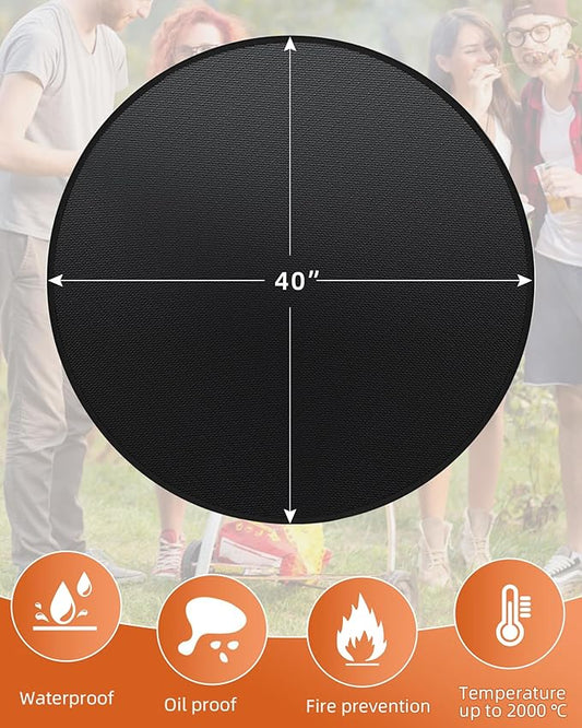 40" Round Fireproof Grill Mat for Deck & Patio, Double-Sided Silicone Coated Fiberglass, Heat Resistant Up to 2000°F, Reusable Under Grill Deck Protector for Fire Pit, Smokeless Stove, Outdoor BBQ