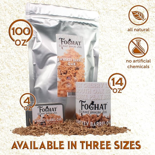 Foghat Cocktail Smoker Wood Chips - 100oz Whiskey Barrel Oak Shavings for Smoker, Bourbon & Drink Infuser Kit - All Natural, Culinary Wood Smoking Chips