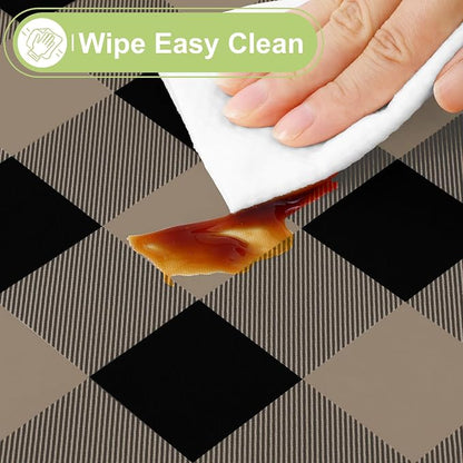 Smiry Picnic Table Cloth, Vinyl Tablecloths with Flannel Backing, 60"x84" | Waterproof Rectangle Table Cloth, Wipeable Buffalo Plaid Table Cover for Indoor and Outdoor (Black & Khaki)