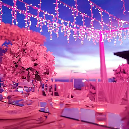 KAQ Connectable 240LED Pink String Lights Outdoor/Indoor, Extendable Plug in Twinkle Fairy Lights Waterproof with 8 Modes&Timer Function for Garden Bedroom Patio Tree Christmas Decorations