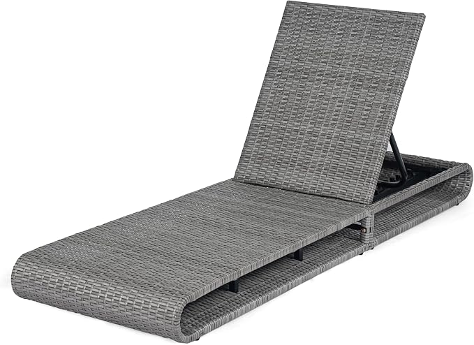 Christopher Knight Home Edsel Wicker Chaise Lounge Chair Outdoor, PE Faux Rattan Patio Outdoor Chaise Lounge with Iron Frame, Adjustable Backrest Single Lounge Sofa, Poolside Seating, Grey
