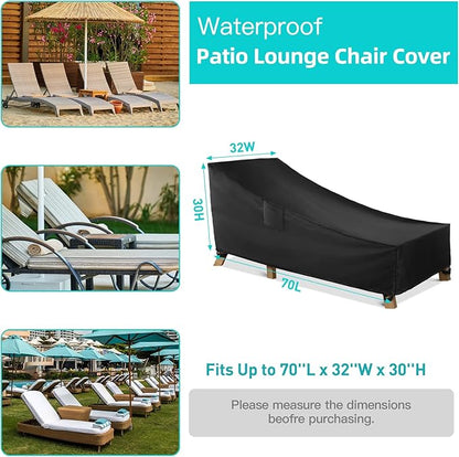 WLEAFJ Patio Chaise Lounge Cover Waterproof, Heavy Duty Outdoor Lounge Chair Covers, Black Durable Patio Furniture Covers, 70L x 32W x 30H inch - 2 Pack